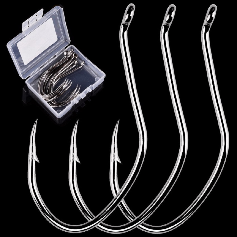 Fishing Hook Offset - 10 buah/boks mata kail pancing karbon,
